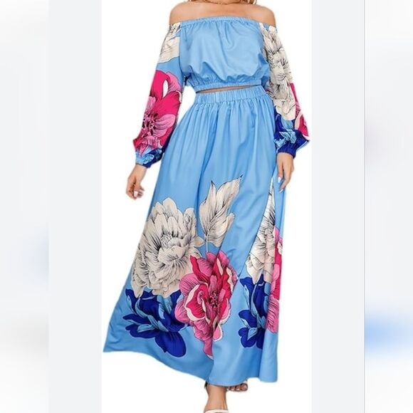 Easel NWT 2-pc Floral Maxi Dress, Light Blue, Pink, Cream, Fits S-M - Picture 8 of 12